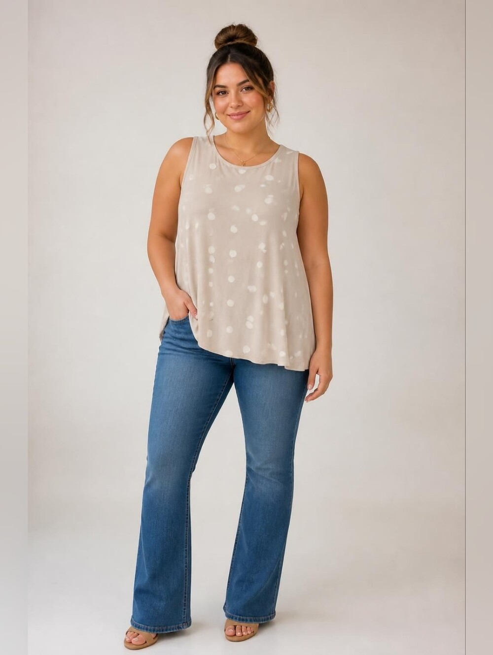 Blu Pepper Cream Polka Dot Sleeveless Camisole